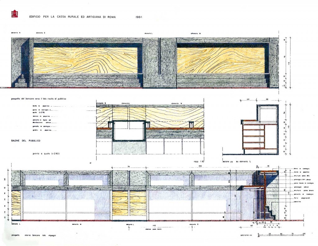 Cassa Rurale ed Artigiana -Disegno esecutivo del banco - prospetto