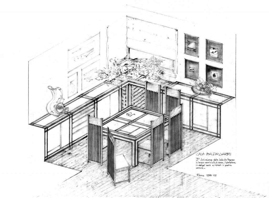 Casa dell'Ottico - Disegno di studio degli arredi