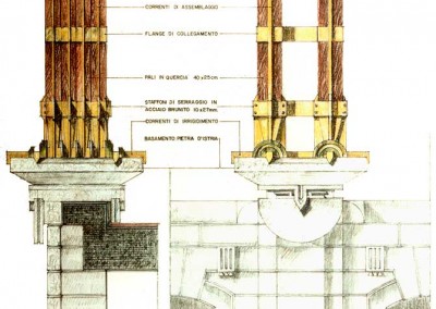 Ca’ Venier dei Leoni - Studio per la base di pilastri lignei