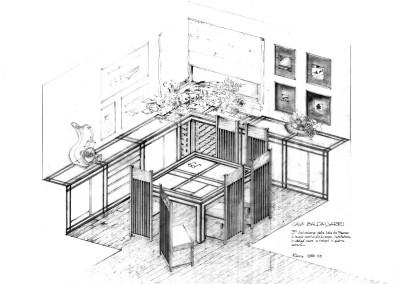 Casa dell'Ottico - Disegno di studio degli arredi